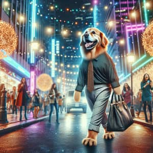 Night City Dog - Photorealistic Urban Scene with Human-Like Dog