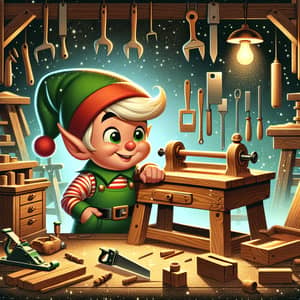 Christmas Elf Carpenter | Festive Workshop Illustration