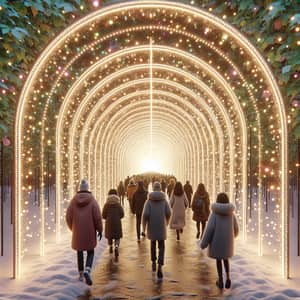 Enchanting Tunnel with Diverse Families in Snowy Environment