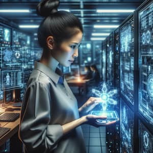 Asian IT Technician in Futuristic Tech Lab | Digital Prowess