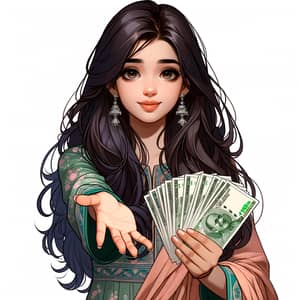 Young Indian Girl Symbolizing Generosity | Currency Bills