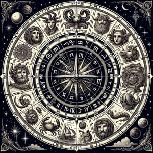 Unique Zodiac Horoscope Chart with Celestial Symbols