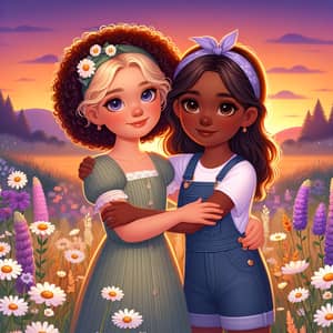 Heartfelt Friendship Moment in Wildflower Field | Best Friends Embrace