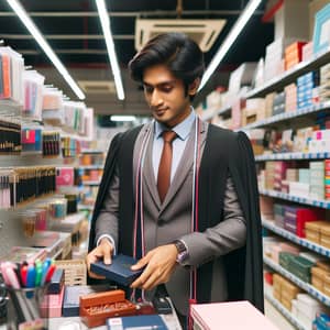 Professional South Asian Man Excels in Stationery Shop