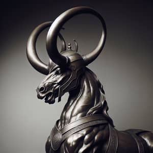 Bronze Horse Statue with Loki's Horned Helmet