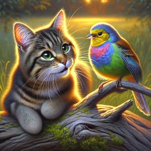 Tranquil Moment: Cat and Bird Finding Harmony in Nature