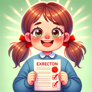 Delighted Cartoon Character Showing Perfect Exam Results | Website Name