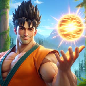 Goku: Powerful Energy Warrior in Martial Arts Outfit