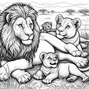 Lion Family Coloring Page - Fun & Intricate Design