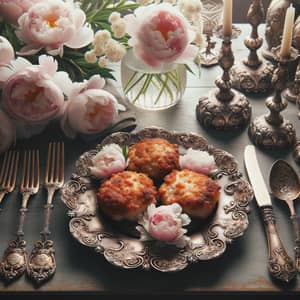 Elegant Chicken Cutlets and Peonies Dining Setting