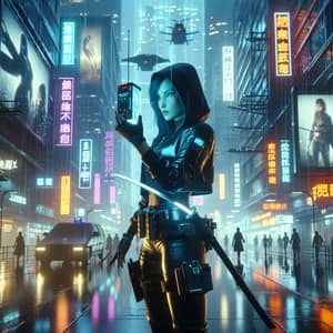 Alenyshka Bladerunner: Futuristic Female Character in Neon City
