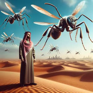 Surrealistic Desert Art: Man & Ant-Carrying Drones