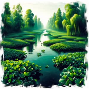 Serene Lake Covered in Lush Green Water Hyacinths