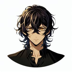 Fictional Anime Character with Black & Blue Hair | Golden Eyes