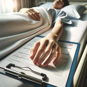 Teenager's Hand Resting on Hospital Bed | Medical Care Scene