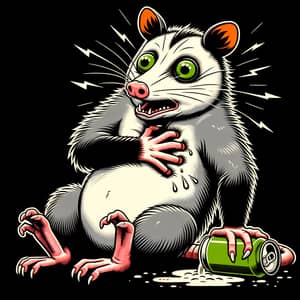 Humorous Possum Heart Attack Caricature - Overconsumption Satire