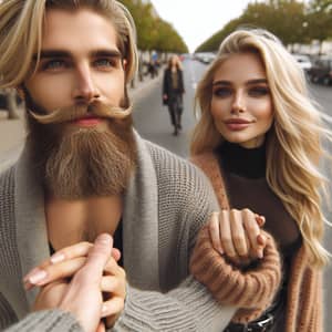 Blonde Woman Holding Hands with Bearded Man - Romantic Stroll