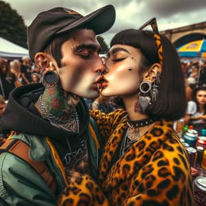 Eclectic Couple Deep Kiss in Parking Lot | Urban Street Photography