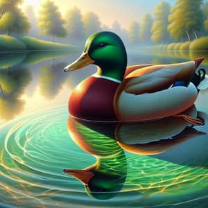 Graceful Mallard Duck Floating in Serene Pond