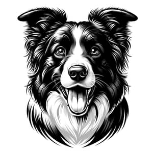 Illustration of Black and White Border Collie Dog