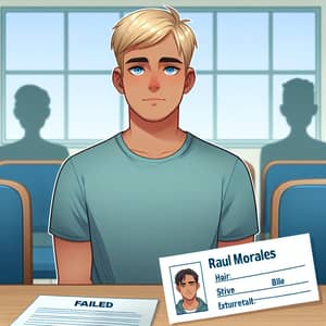Illustration of Raul Morales Failing Exam | Blonde Hair, Blue Eyes