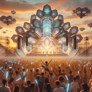 Futuristic Music Festival with Dance and Spectacular Lighting