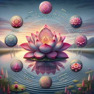 The 8 Limbs of Yoga in a Blooming Lotus: Serene & Tranquil Scene