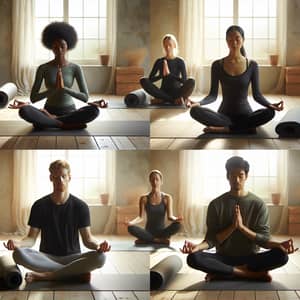 Diverse Individuals Practicing Yoga Mudras for Serenity | Yoga Studio