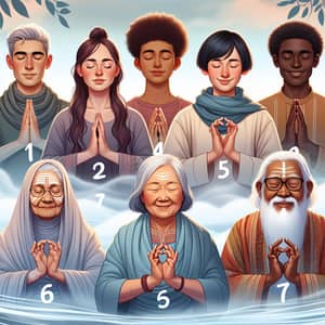 7 Diverse Individuals Practicing Calming Mudras for Positive Energy