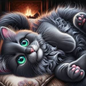 Playful Domestic Feline with Emerald Eyes | Luxurious Mottled Fur