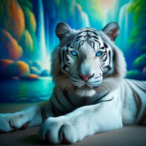 Enchanting White Bengal Tiger in Mysterious Blue and Green Setting
