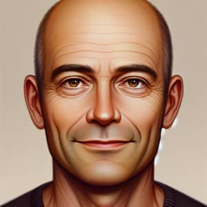 Middle-Aged Bald Man Portrait - Evil Expression, Almond Eyes