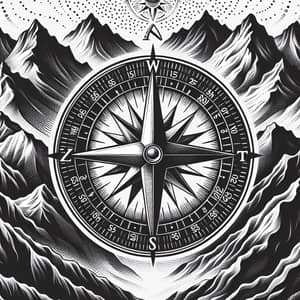 Black and White Compass Tattoo with Mountain Theme