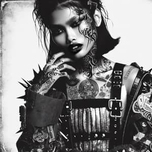 Punk-Style South Asian Tattooed Woman in High-Contrast Photo