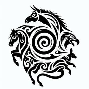 Spiral Tribal Tattoo with Horse, Bull, Eagle & Kangaroo