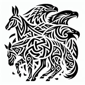 Intricate Tribal Tattoo Art with Kangaroo, Horse, Eagle & Bull