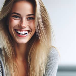 Enthusiastic Young Woman with Blonde Hair | Radiant Joy