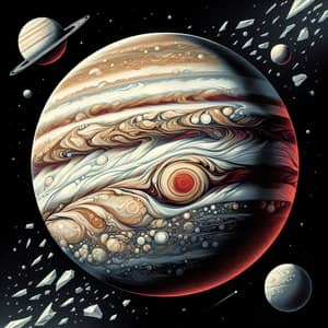 Detailed Illustration of Jupiter - Swirling Cloud Patterns in Beige, Red, and Brown
