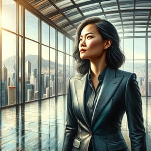 Courageous East Asian Woman in Power Suit | Inspirational Office Setting