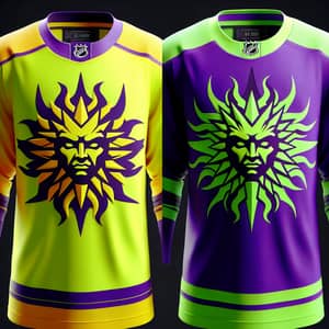 Distinct Neon Yellow and Bright Purple Ice Hockey Jerseys