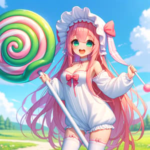 Playful Anime Character with Long Pink Hair