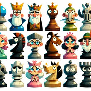 Lively Animated Chess Pieces for Children's Comic Book