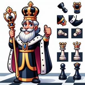 Friendly King Chess Character Design for Children's Comic Book