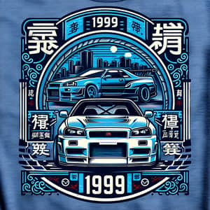 JDM Style Sweatshirt Design with Racing Car on Blue Background