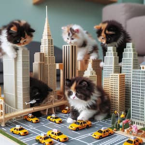 Playful Kittens in Miniature New York City Setting