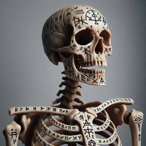Mystical Human-like Skull with Ancient Runes | Fantasy Artwork