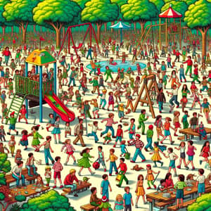Vibrant Where's Waldo Style Children's Park Scene - Find the Fun!
