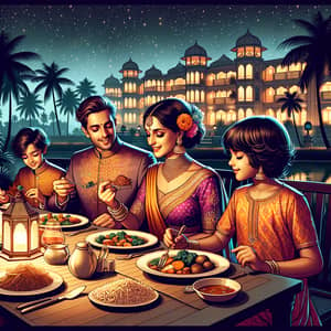Indian Family Enjoying Luxurious Meal at Prestigious Resort