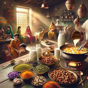 Traditional Indian Kitchen with Vibrant Colors and Joyful Moments