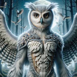 Discover the Enigmatic Owl Person in a Mystical Moonlit Forest